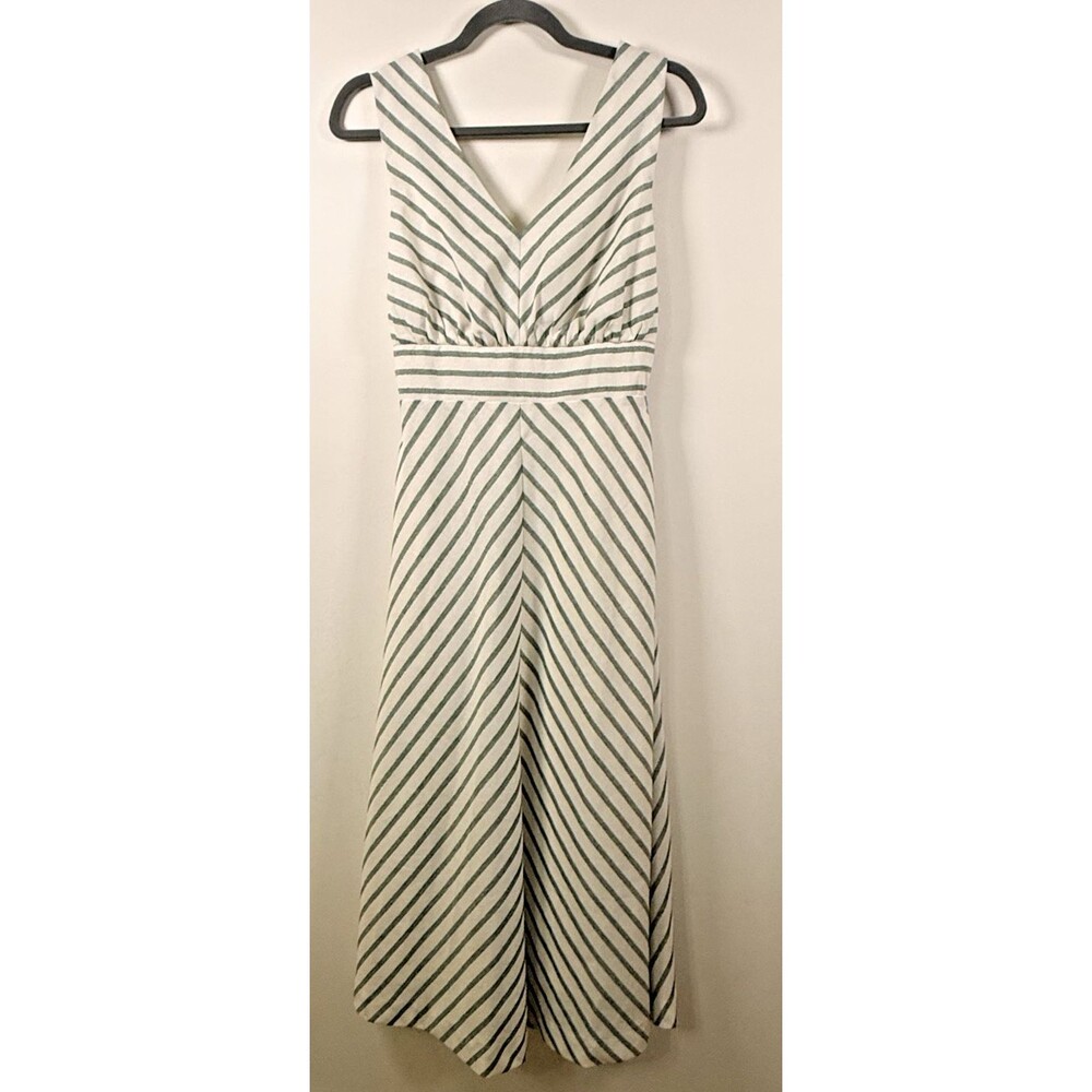 In February Womens Cream/Green/Gold Striped V-Neck Maxi Dress - S
